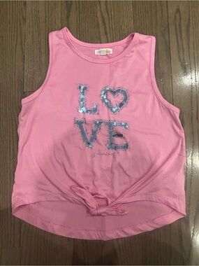 Lemon Kiss Girls Summer Top Size 10 Sequin Heart Front Knot Shirt Like New